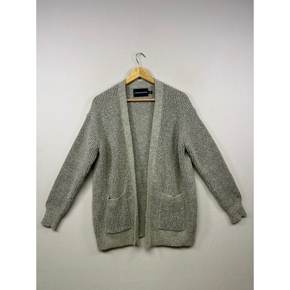 Minimalist Calvin Klein Jeans Womens Med Grey Ribbed Open Front Cardigan Sweater